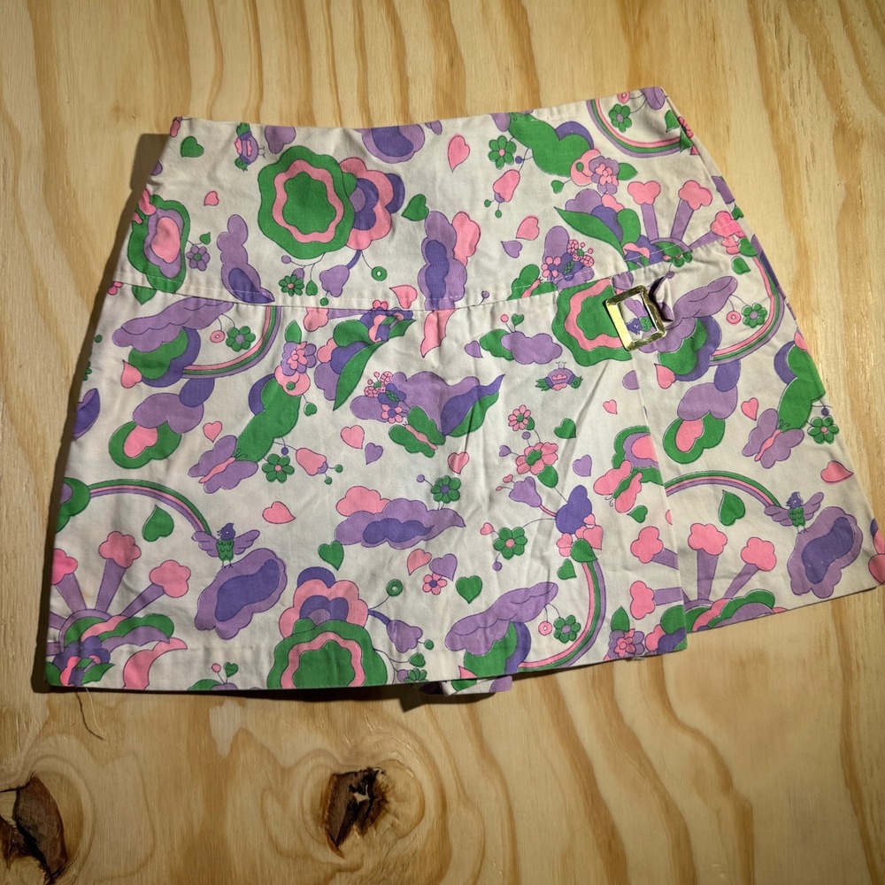 Vintage Women's Floral Psychedelic Skort Purple Green Wrap Shorts Size XS